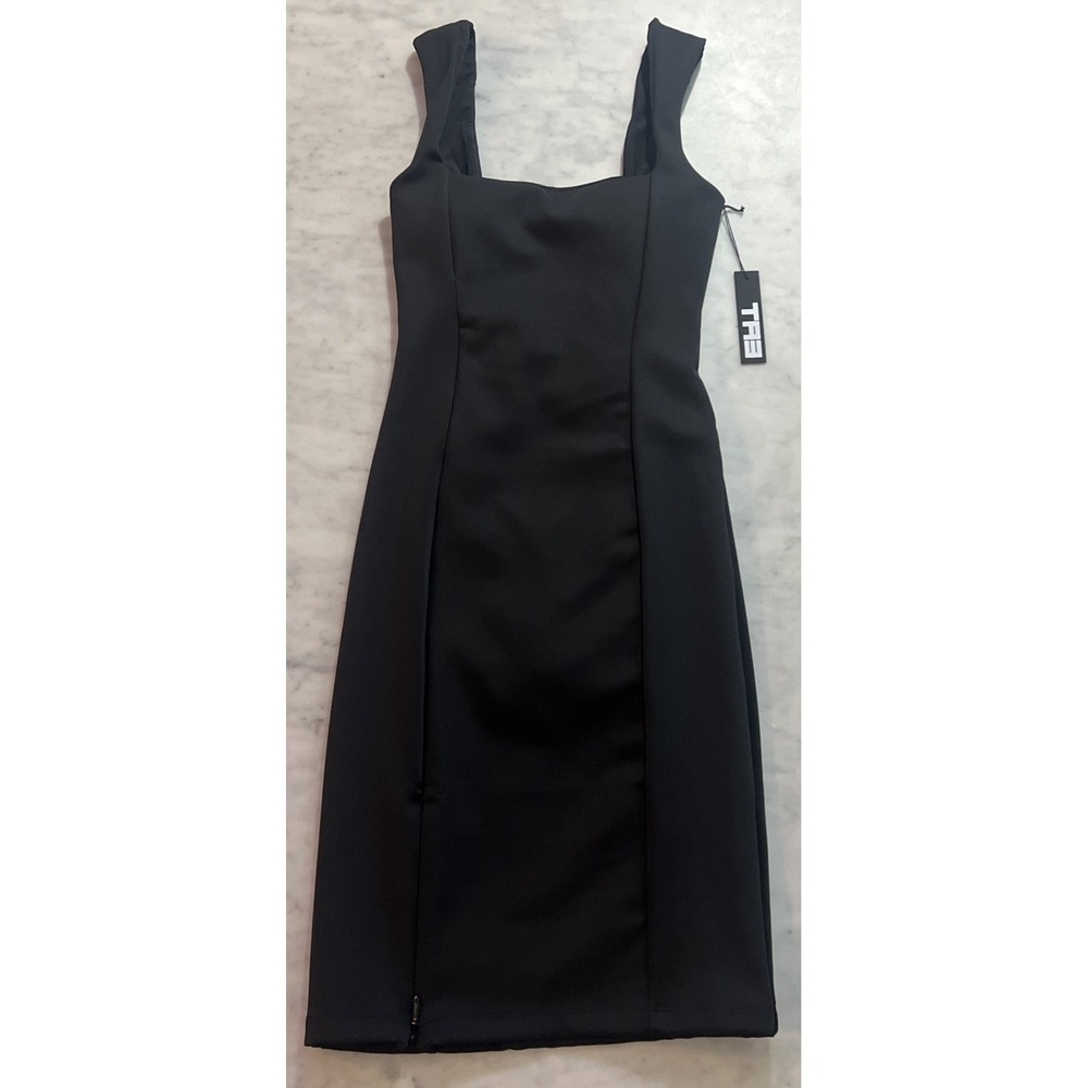 TA3 Black Square Neck Shaping Bodycon Pencil Midi Dress Large R/L NWT